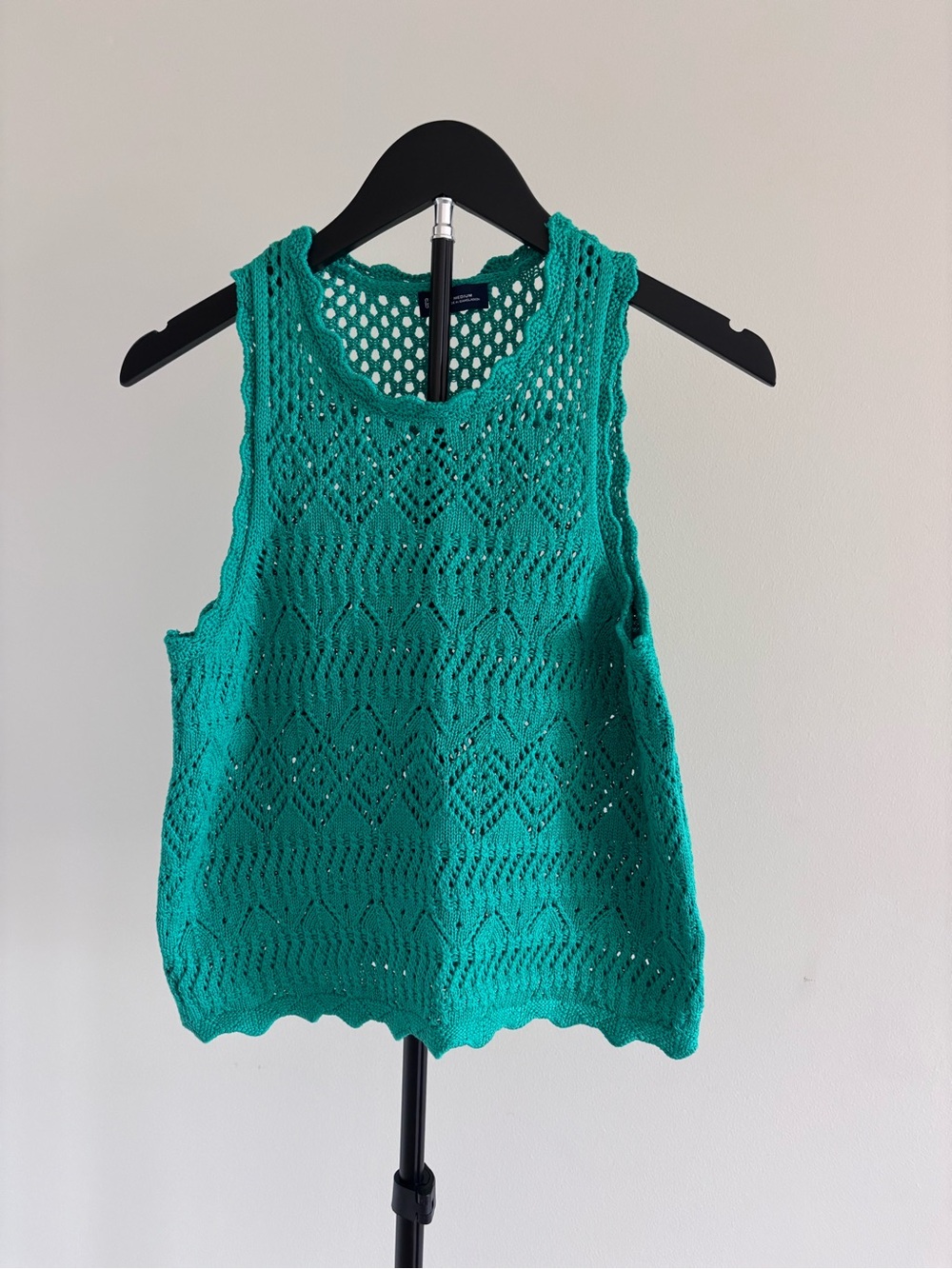 Gap Green Crochet Cotton Tank Sweater | M | Boho | 70s | 90 | EUC
